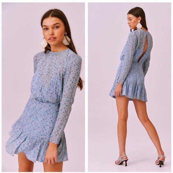 Finders Keepers Blue Blossom Floral Mini Dress Size L - Picture 1 of 11